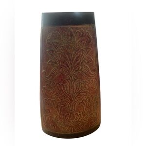 Vintage Floral Etched‎ Made In India Metal Vase Movie Prop